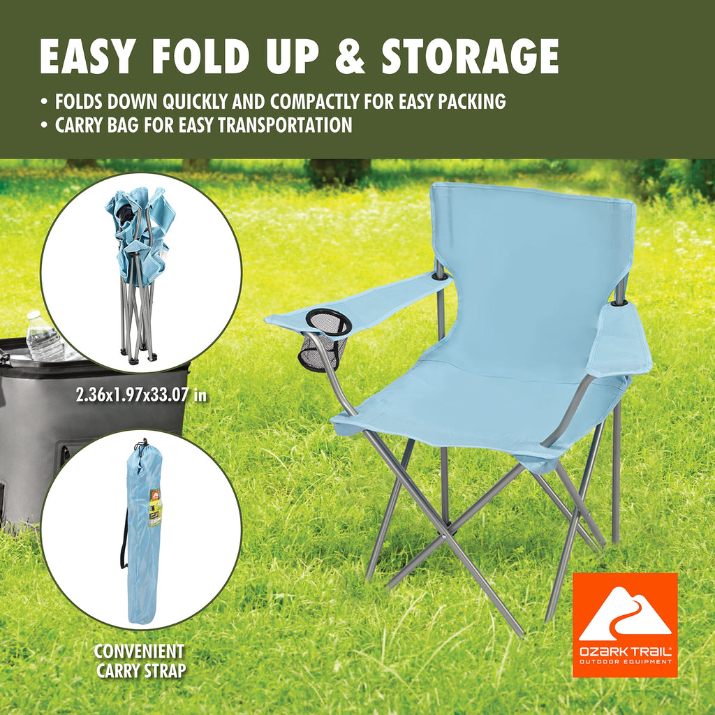 Ozark Trail Quad Folding Camp Chair with Cup Holder, Black