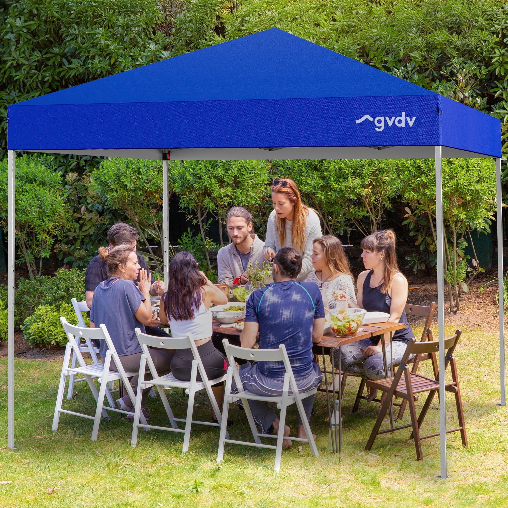 GVDV Canopy Tent, 10x10 ft Easy Pop up Outdoor Canopy Tent, Portable Straight Leg Gazebo Instant Canopy, Blue