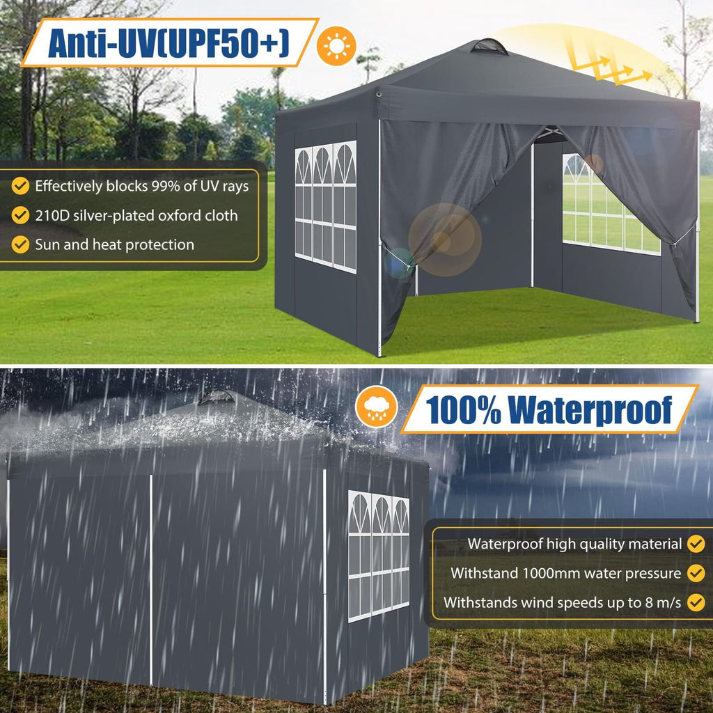 HOTEEL 10x10ft Popup Canopy Waterproof Canopy with 4 Sidewalls Outdoor Commercial Instant Shelter Beach Camping Canopy Tent for Party, Black