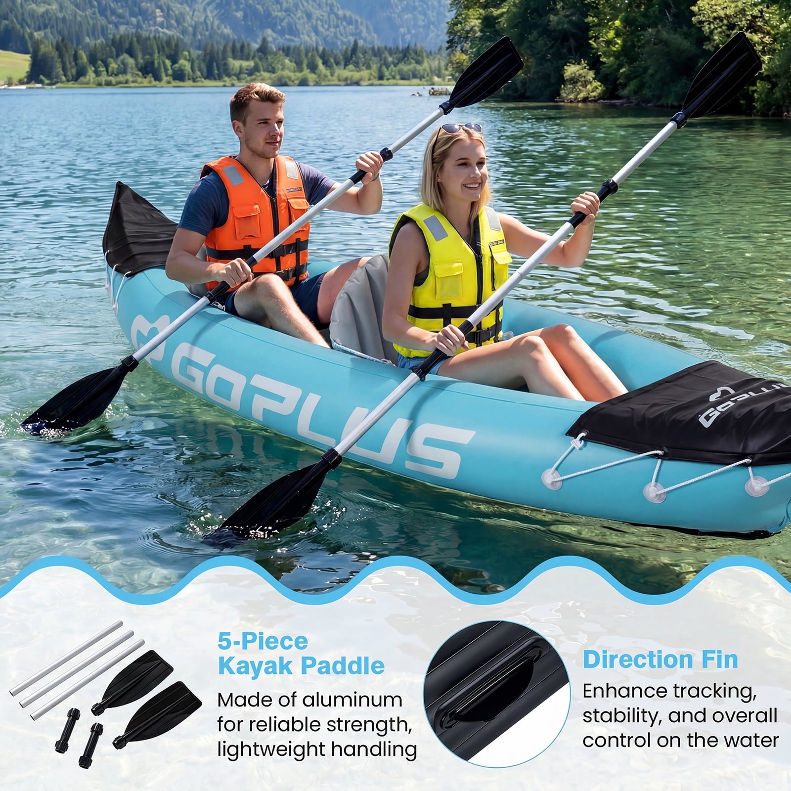 Goplus Inflatable Kayak 2 Person, Heavy Duty Tandem Touring Kayak with Aluminum Paddles Green + Black