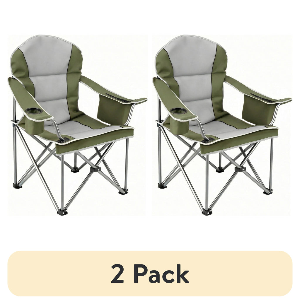 EDX Heavy Duty Camping Chair 500 lb Capacity, Oversized Extra Wide for Adults, Padded High Back Folding Lawn Chair, 500 lbs Steel Frame, Portable Outdoor Camping Chair with Cup Holder, Red Gray