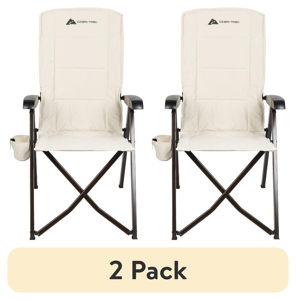 Ozark Trail Glamp High Back Reclining Lounge Chair with Adjustable Armrests, Creme