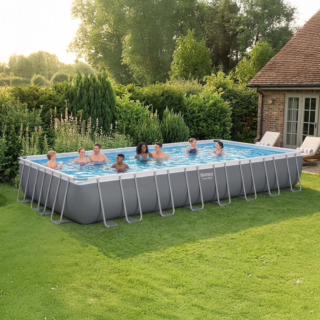 Bestway Power Steel 24’ x 12' x 52” Metal Frame Above Ground Pool, Gray