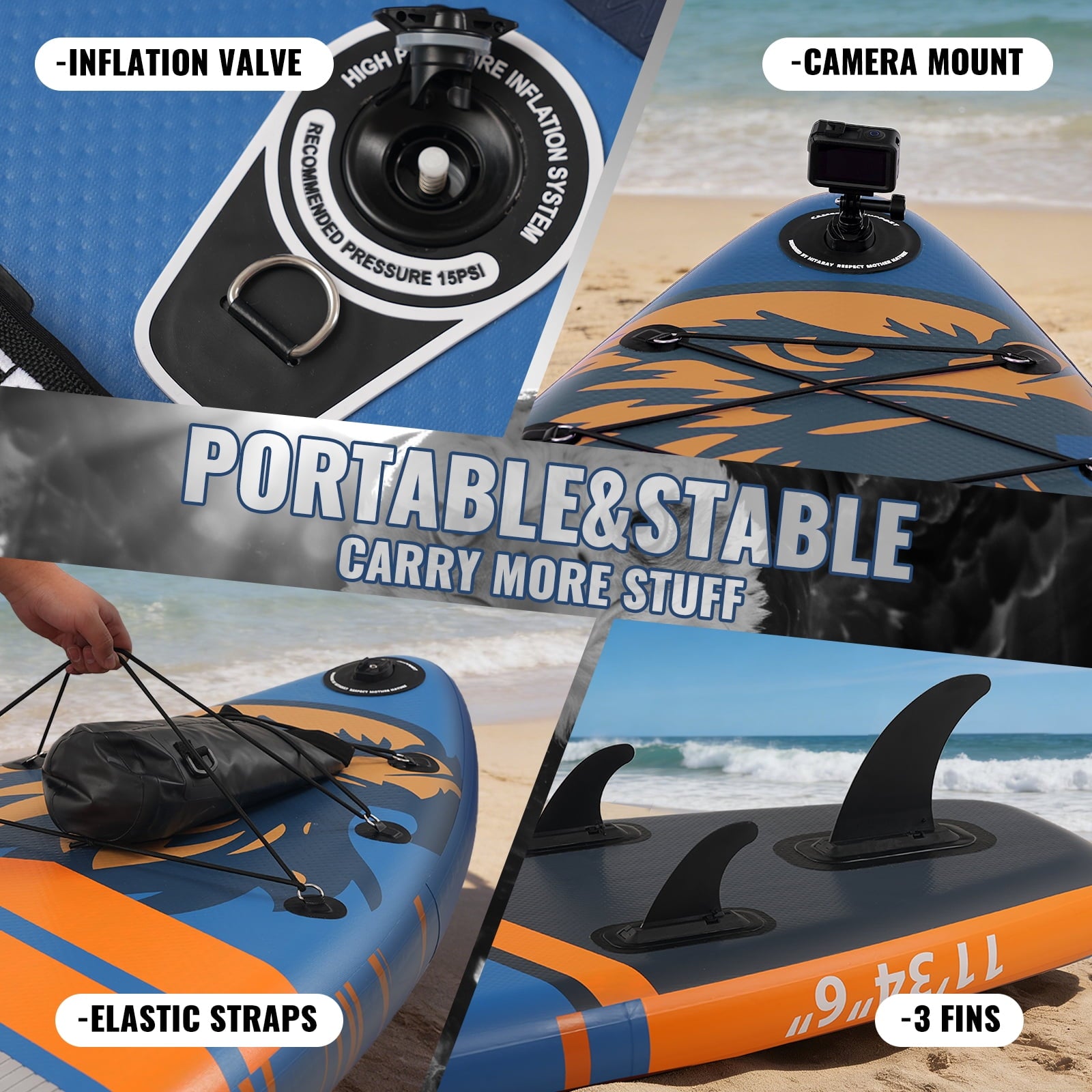 Genreen 11ft Inflatable Stand up Paddle Board (SUP), All-Around Fishing Paddle Board Full Kit for Youth & Adults