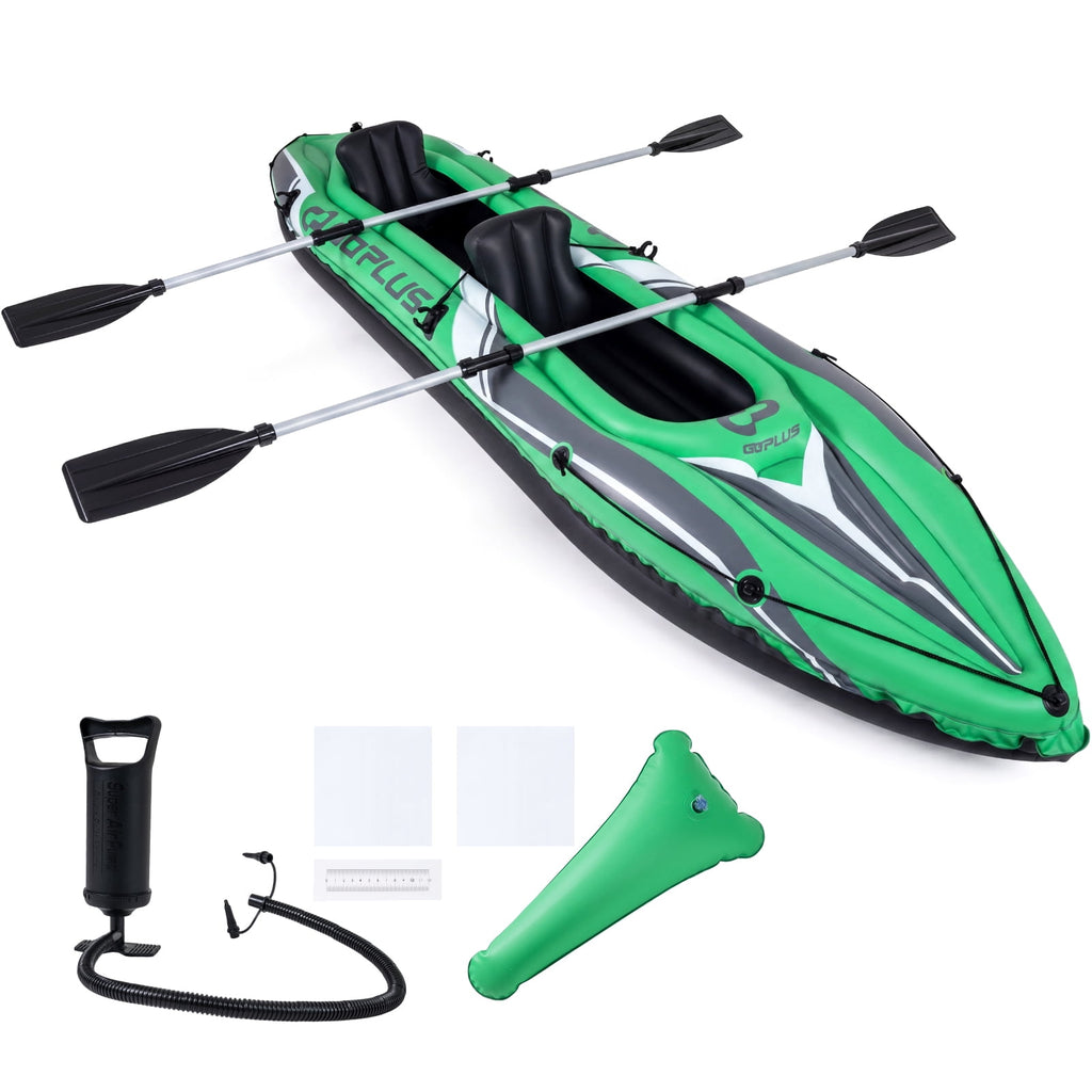 Goplus Inflatable Kayak 2 Person, Heavy Duty Tandem Touring Kayak with Aluminum Paddles Green + Black