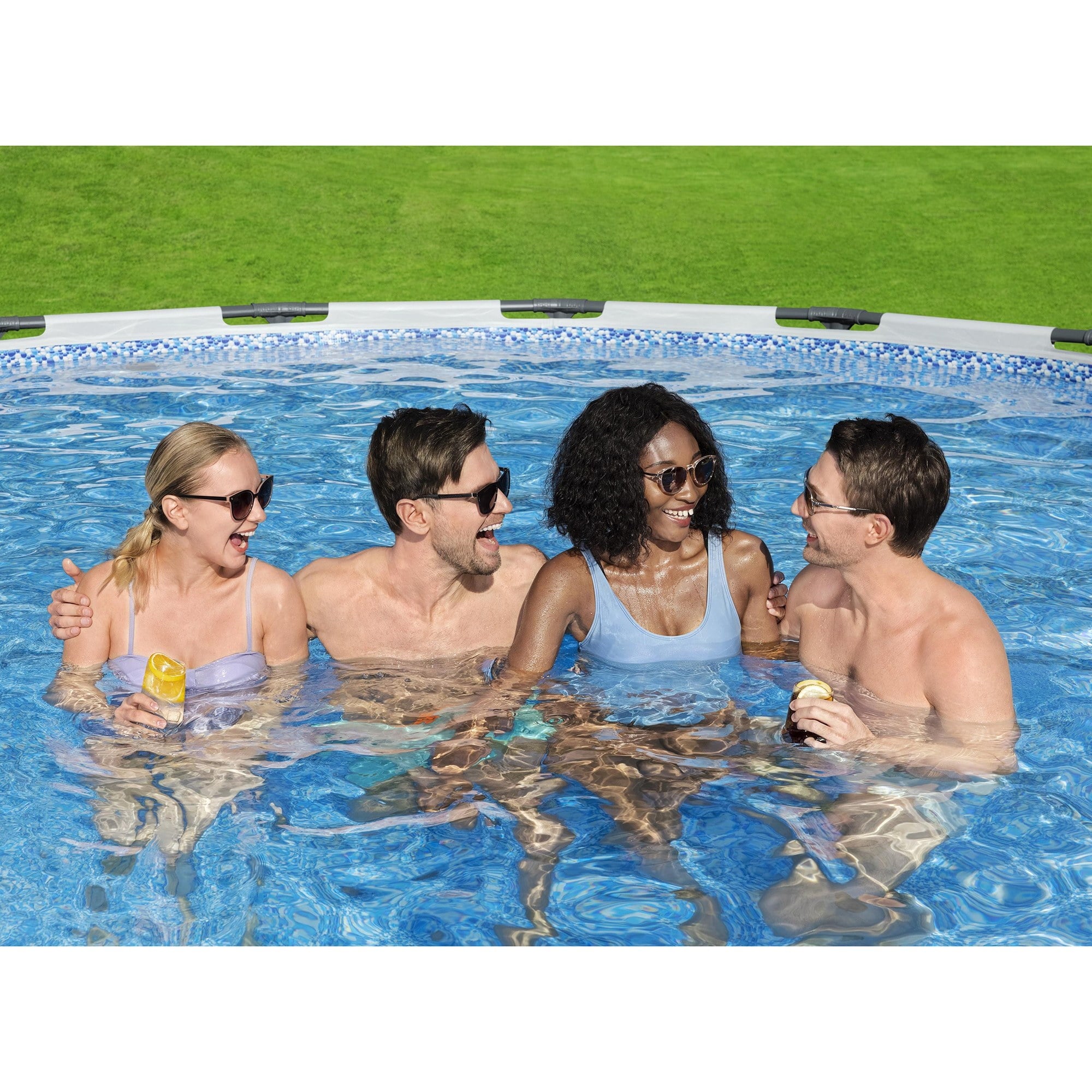 Bestway Steel Pro MAX 15' x 48 Prismatic Stone Pool Set| Durable Construction, Easy Assembly, and All-Inclusive Accessories - above ground pool set with filter pump, ladder, and pool cover