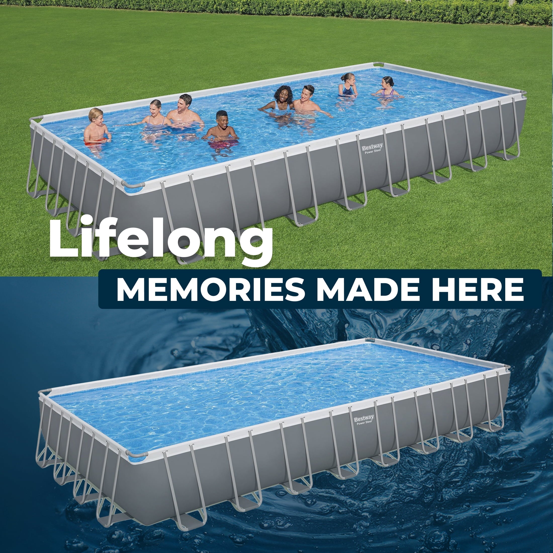 Bestway Power Steel 24’ x 12' x 52” Metal Frame Above Ground Pool, Gray