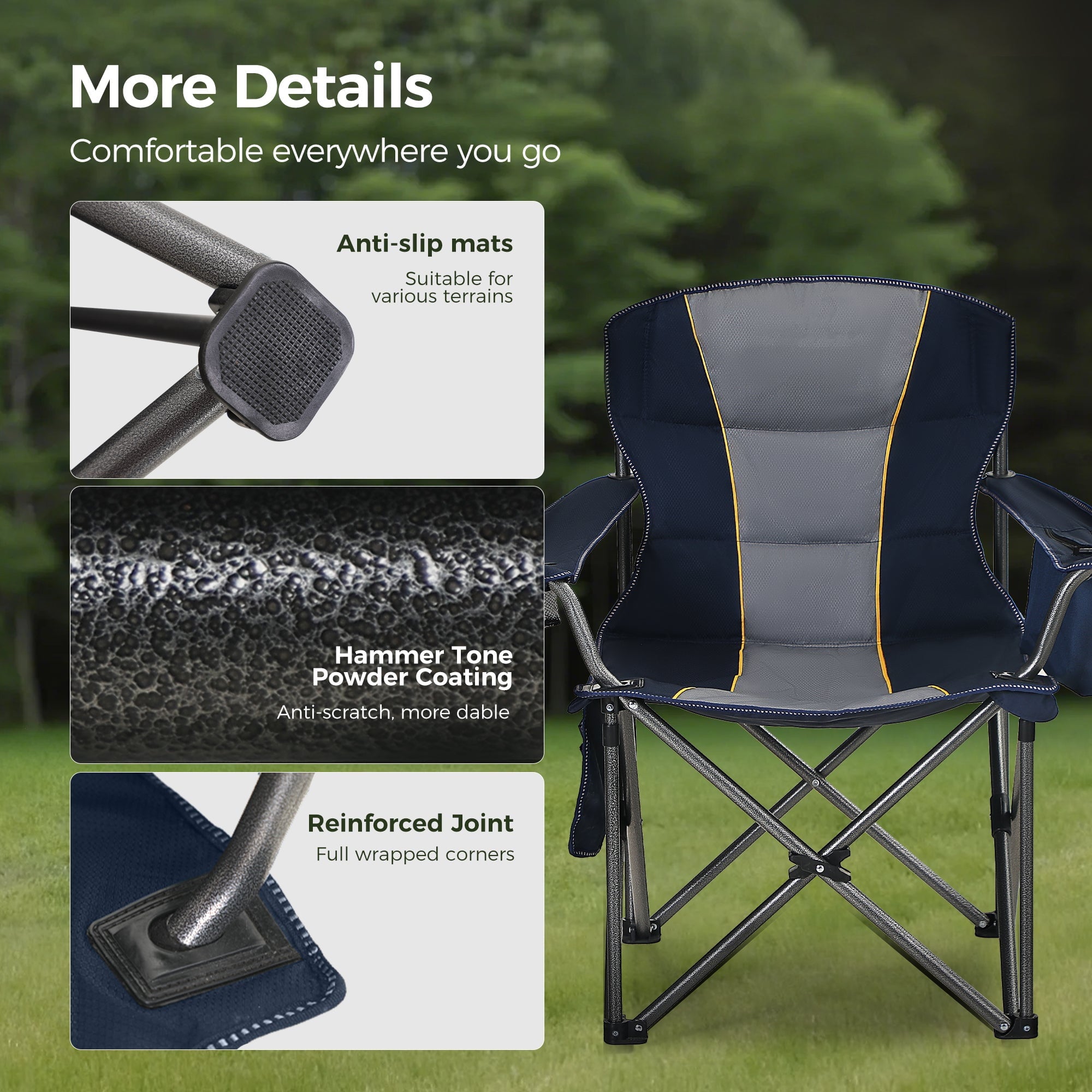 Sophia & William 2 Pack Oversized Camping Chair Heavy-Duty Steel Frame Supports 450Lbs, Foldable Outdoor Lawn Chair with Cup Holder for Backyard & Camping, Black