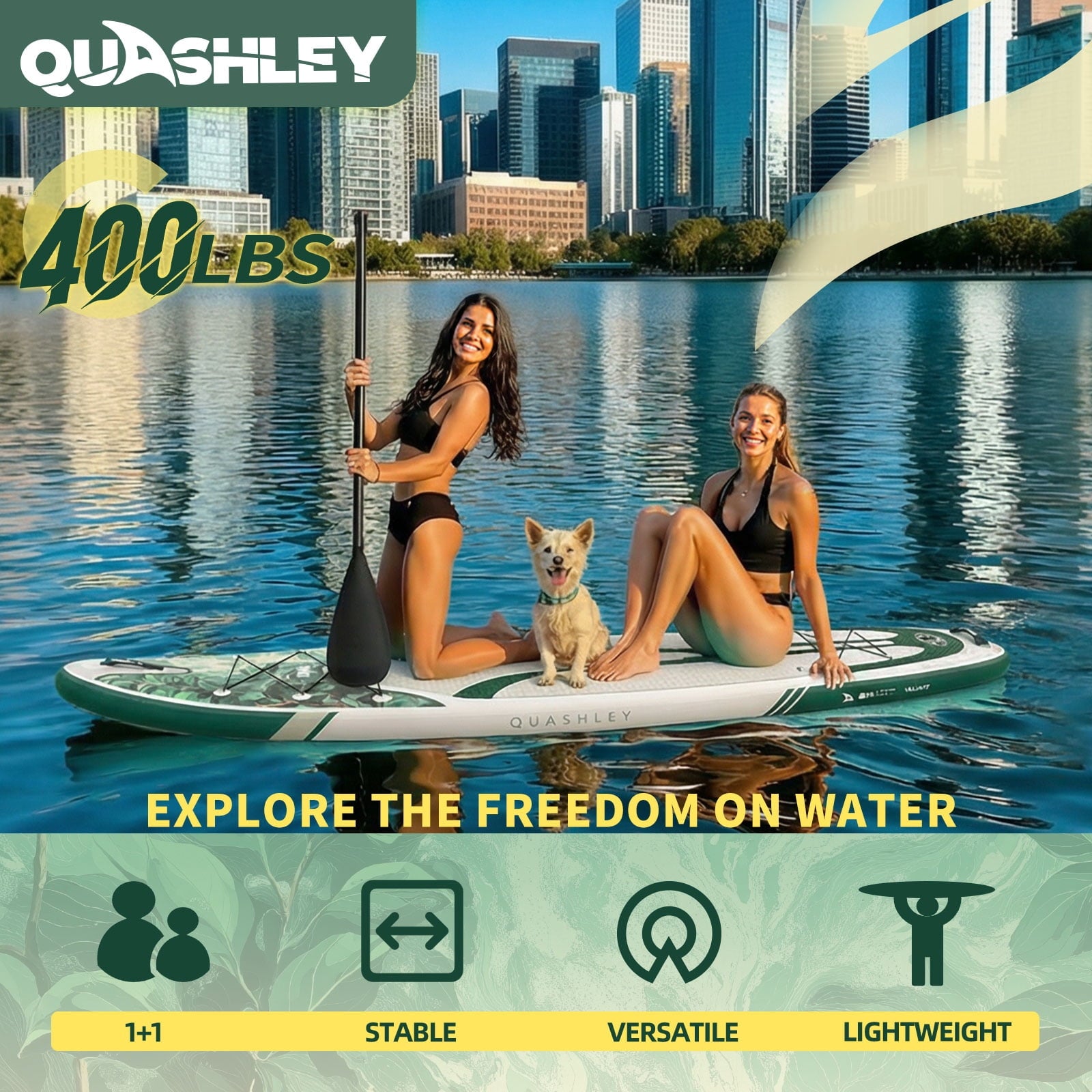 Quashley Inflatable Paddle Board 11' x 34 Wide All-Around SUP with Paddle, Pump, Backpack & Leash