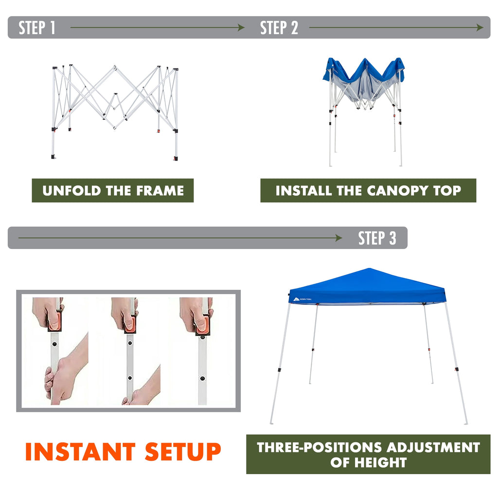Ozark Trail 10' x 10' Instant Slant Leg Pop-up Outdoor Canopy, Blue