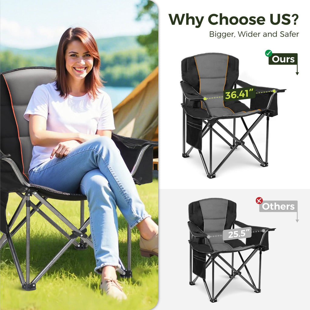 Sophia & William 2 Pack Oversized Camping Chair Heavy-Duty Steel Frame Supports 450Lbs, Foldable Outdoor Lawn Chair with Cup Holder for Backyard & Camping, Black