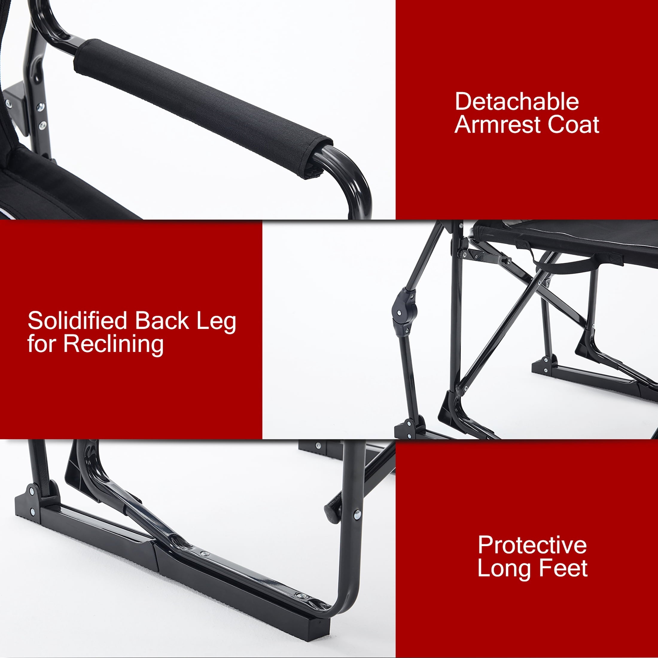 EDX Folding Camping Chair, Padded High Back, Adjustable Lumbar Support, Extra Wide for Adults, 500 lbs Steel Frame, Portable Outdoor,Black