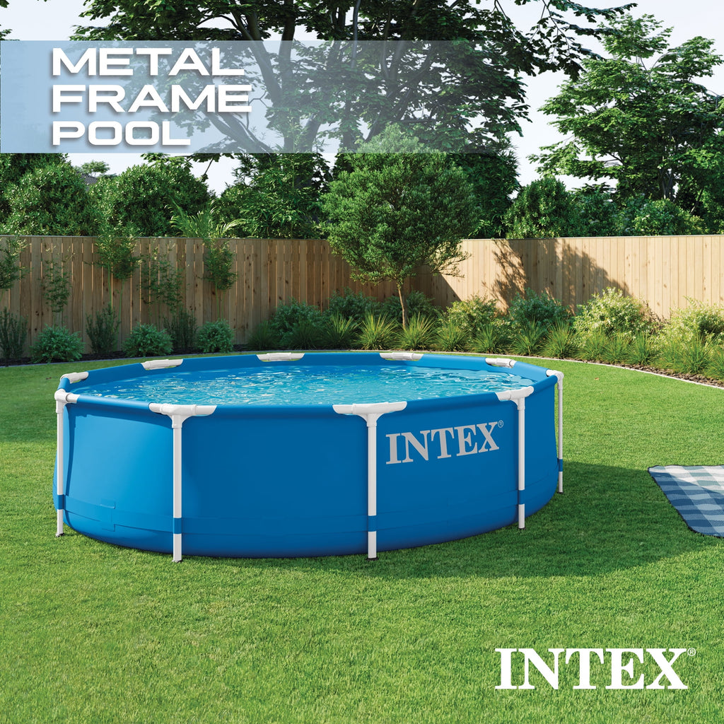 INTEX Metal Frame 10' x 30 Outdoor Swimming Pool with Filter Pump & Cover