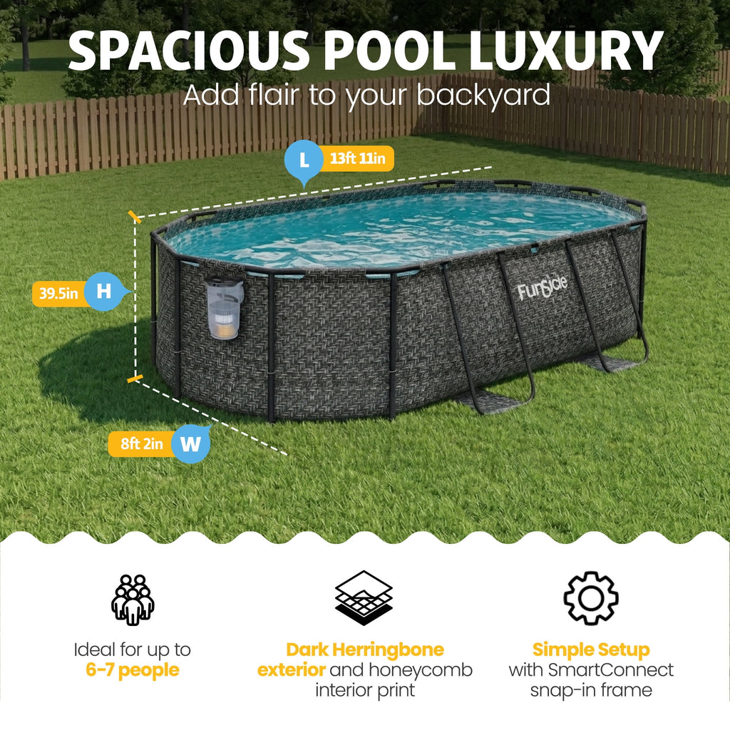 Funsicle 13'11 Oasis Designer Above Ground Pool with Pump, Oval Frame, Dark Herringbone