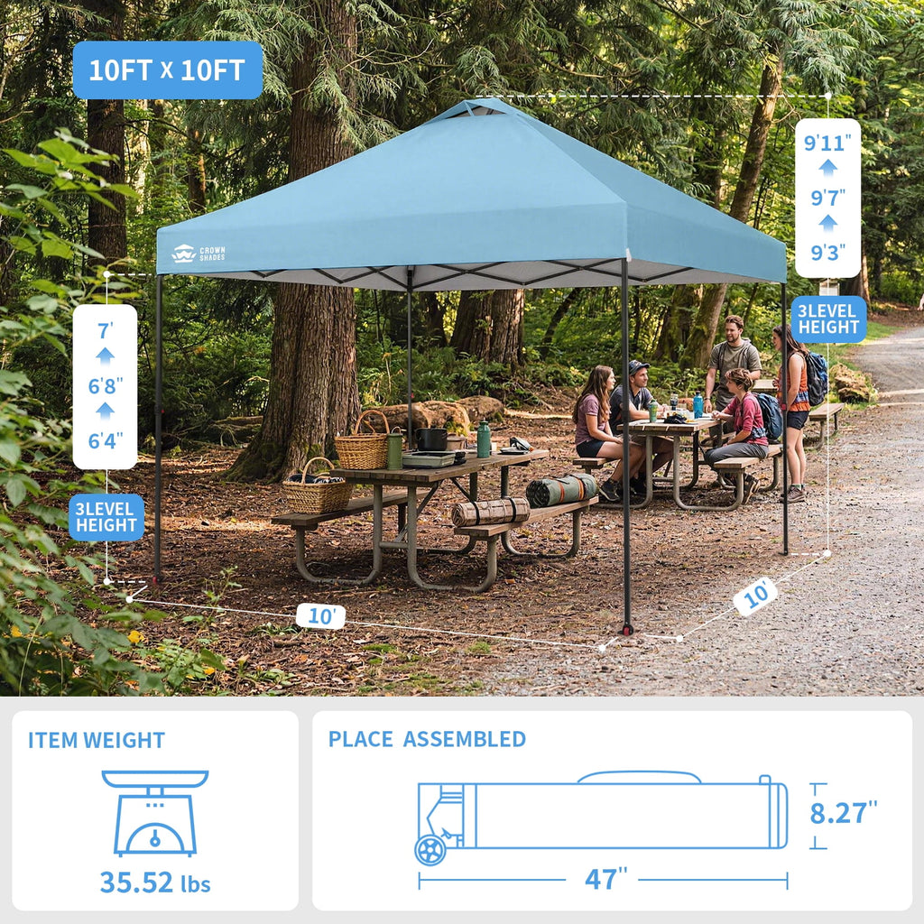 CROWN SHADES 10x10 Pop Up Canopy Patented Center Lock One Push Instant Outdoor Canopy Tent Grey