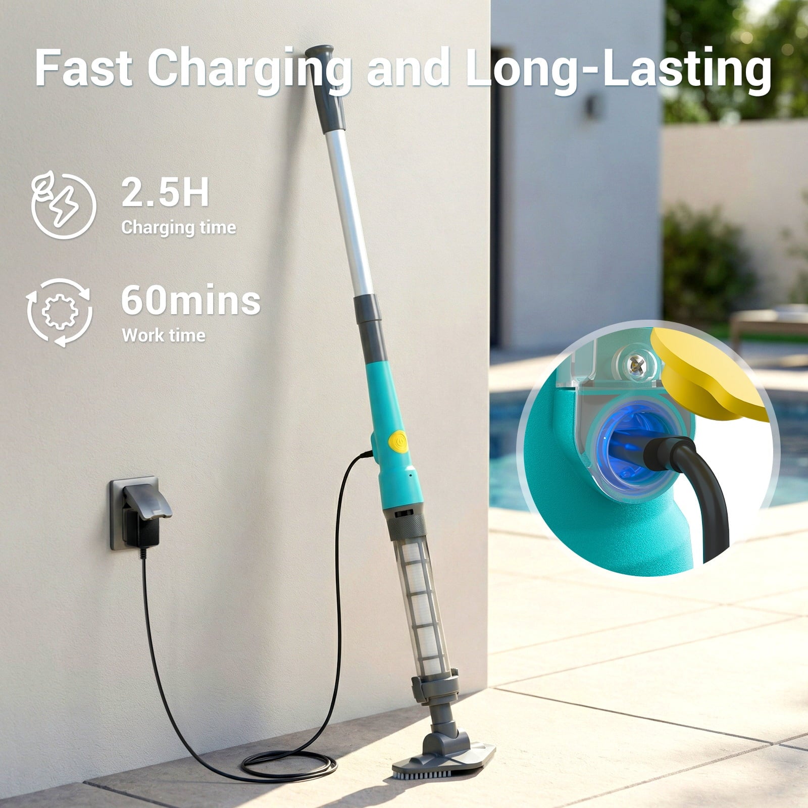 Efurden Cordless Pool Vacuum, Handheld Pool Vacuum with Running Time up to 60-Minutes for Small Above Ground Pools, Hot Tubs and Spas (Green)