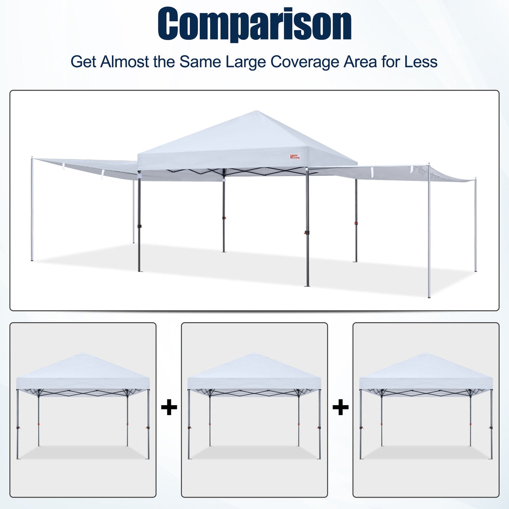 MASTERCANOPY 10 x 10ft Pop-up Canopy Tent with 2 Detachable Side Shades, White