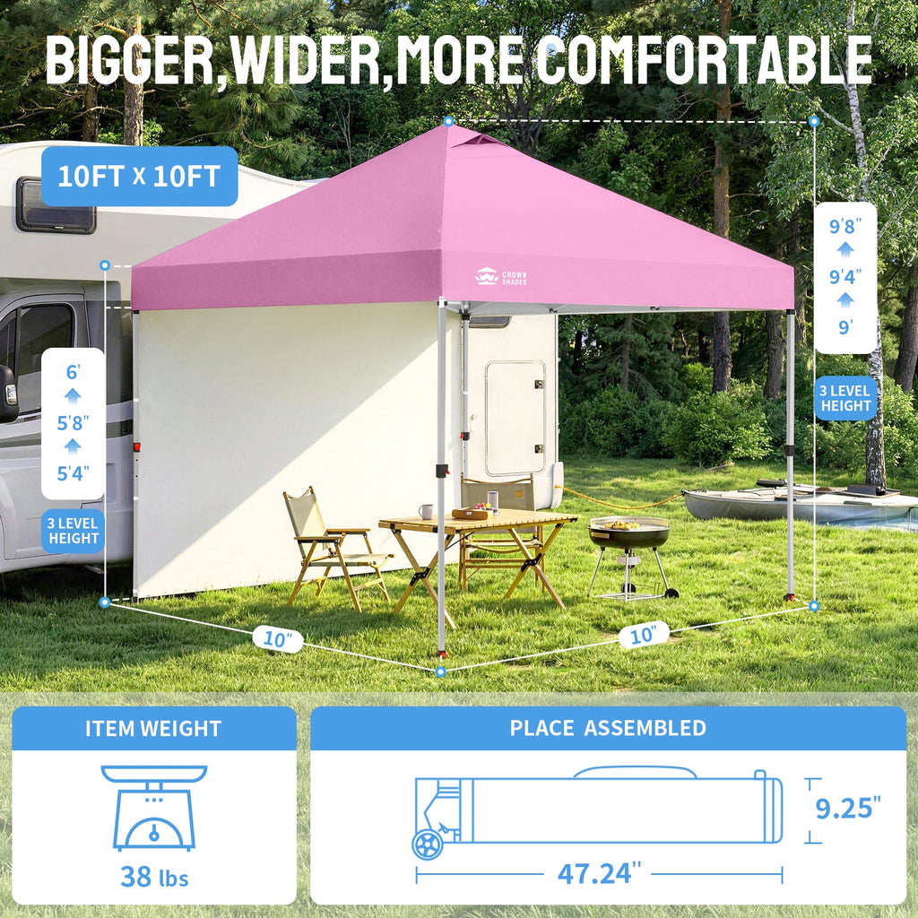 CROWN SHADES 10'x10' Instant Canopy Tent with 1 Sidewall with One Push Setup Sun Shelter for Events Parties Sky Blue
