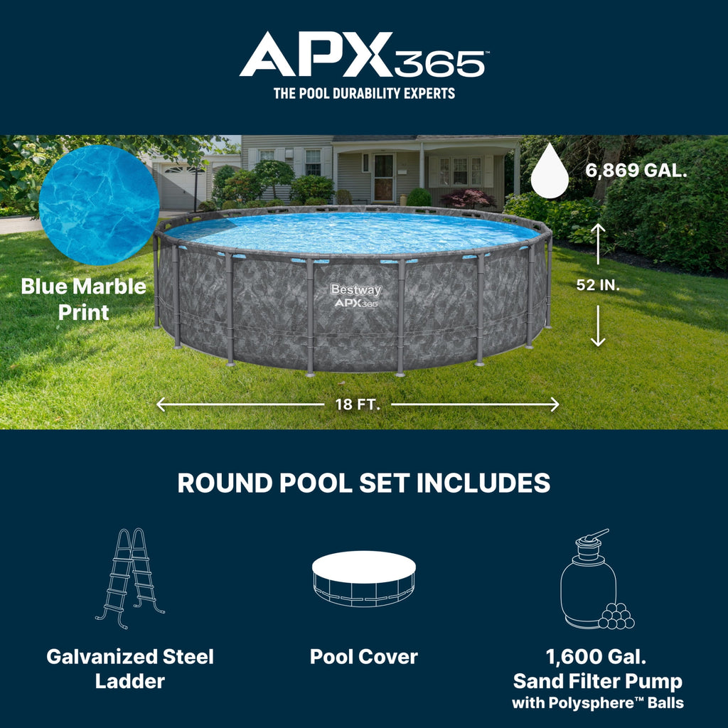 Bestway APX 365 18'x52 Metal Frame Above Ground Pool w/ Sand Filter Pump, Ladder & Cover