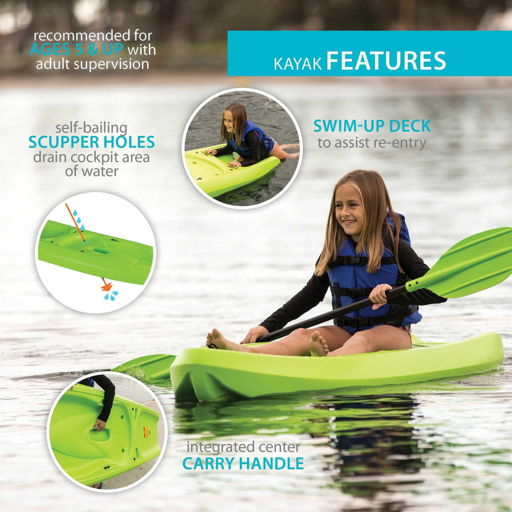 Lifetime Recruit 6.5 ft Youth Sit-On-Top Kayak with Paddle, Lime Green (90765)