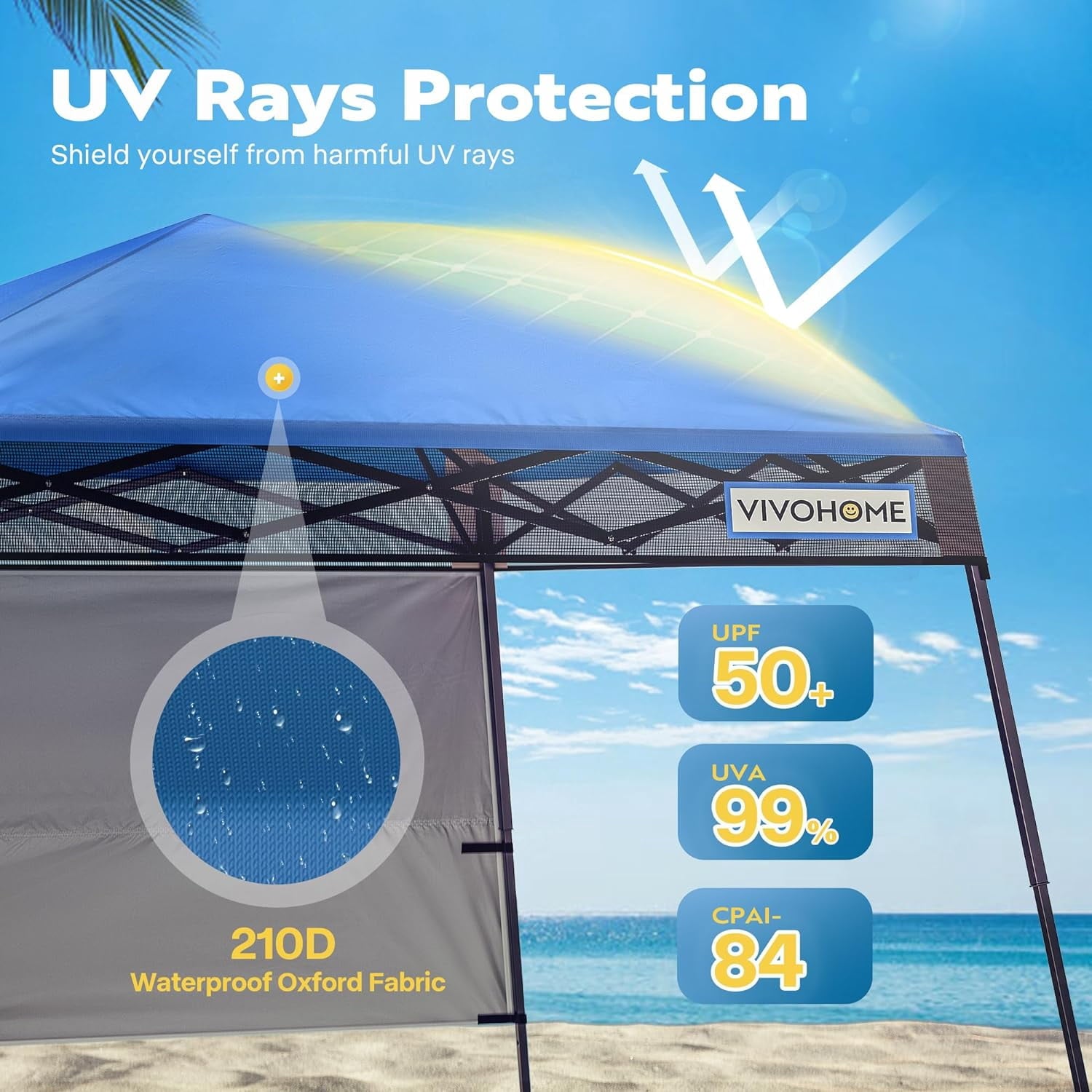 SPECSTAR 8'x8' Slant Leg Canopy Tent with Central Lock Design, Perfect for Camping, Party, Yard, and Beach Events, Beige (6x6ft Canopy Cover)