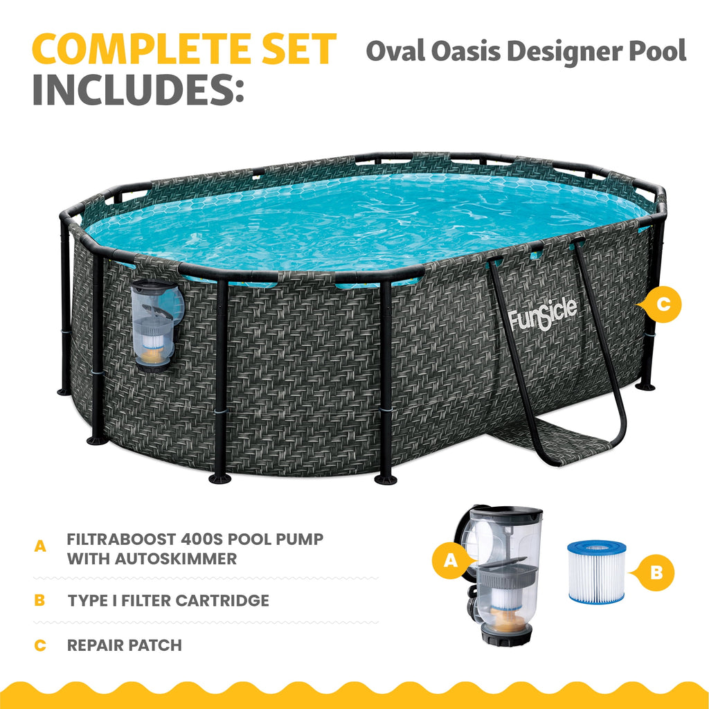 Funsicle 13'11 Oasis Designer Above Ground Pool with Pump, Oval Frame, Dark Herringbone