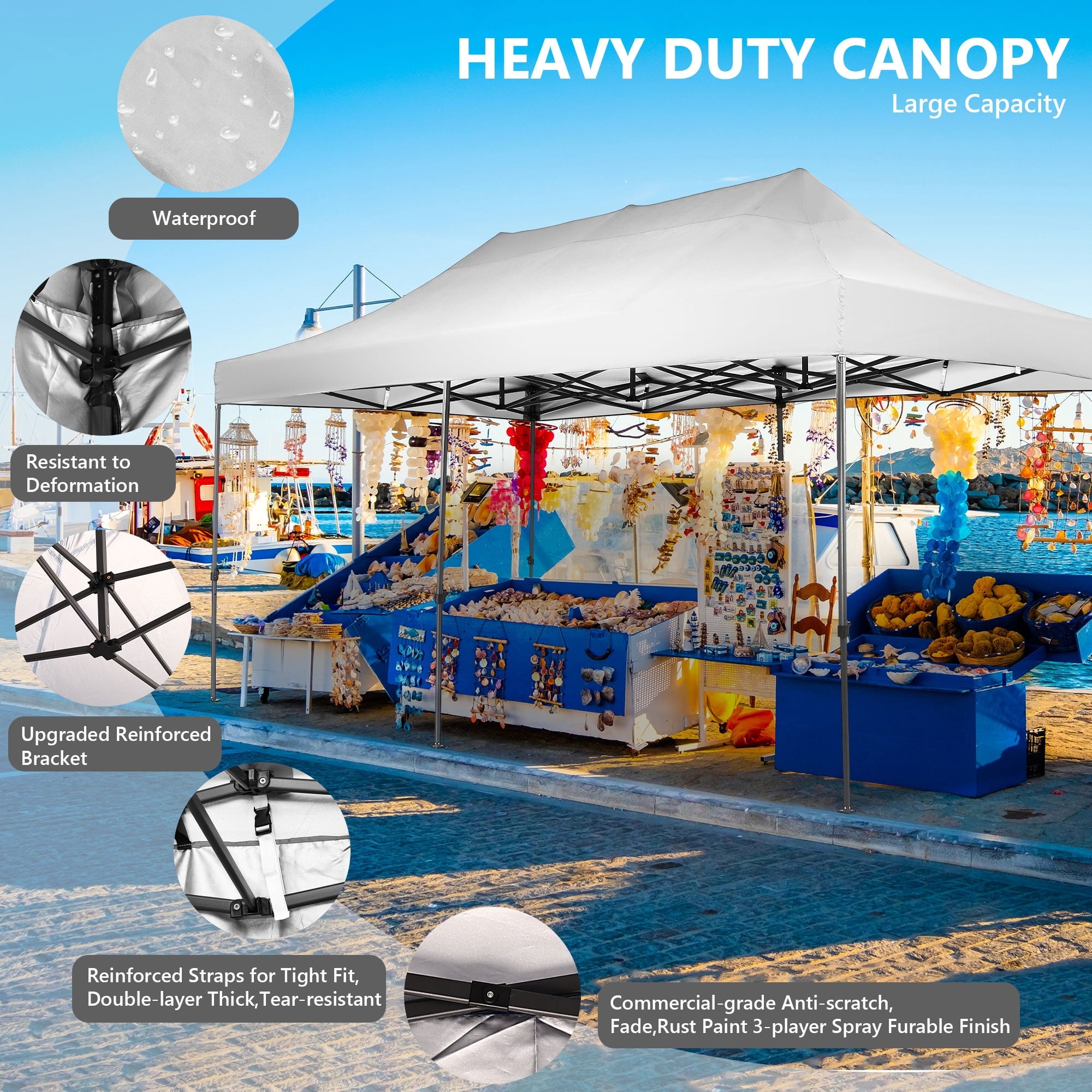 Ainfox 5-Piece Sidewalls for 10x20 Pop Up Canopy Tent, 420D Oxford PVC Waterproof Sun Shade Privacy Walls with Windows & Zippers, White