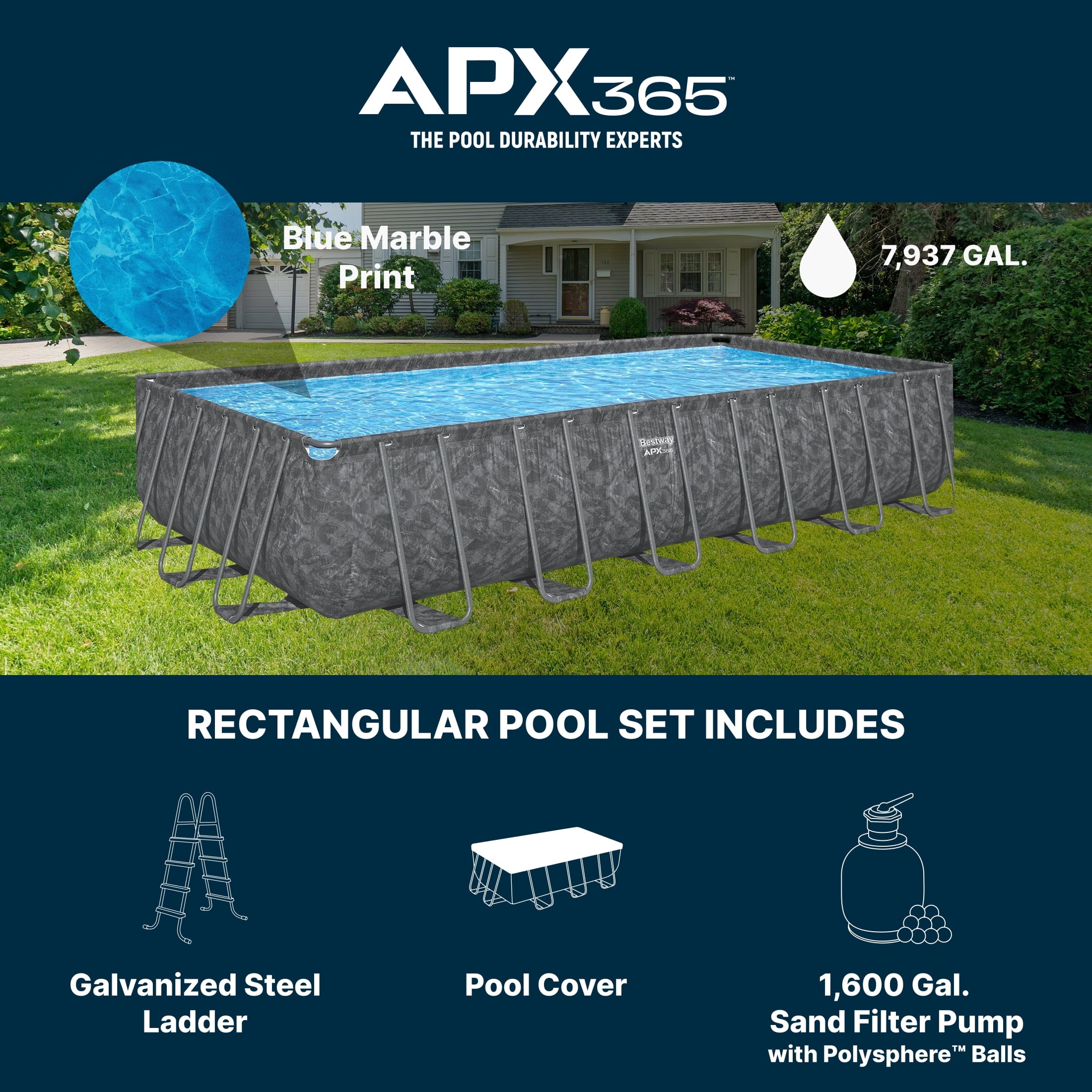 Bestway APX 365 18'x9'x52 Metal Frame Above Ground Pool Set with Sand Filter Pump