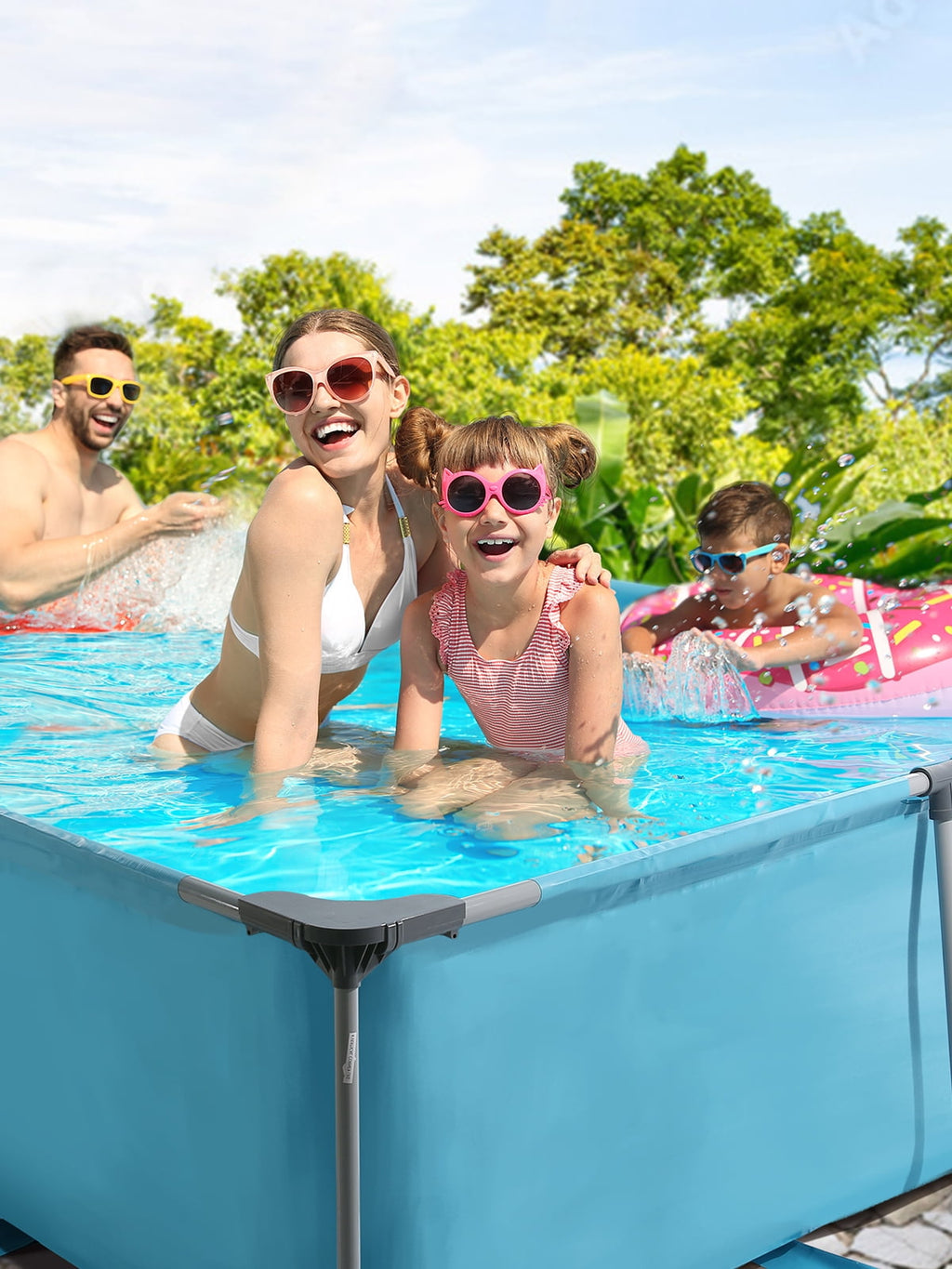 Naipo 15FT Rectangular Frame Swimming Pool Metal Outdoor Backyard Above Ground Pool Family Adults Splash