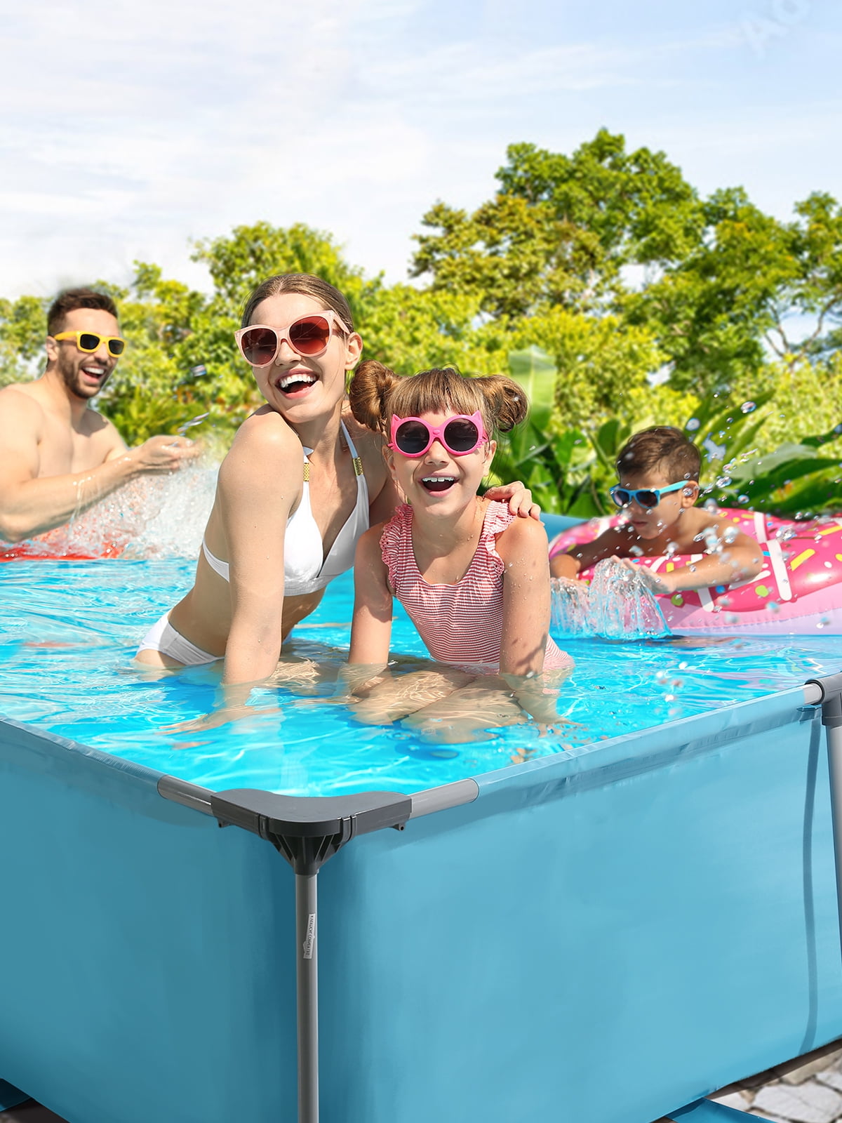Naipo 15FT Rectangular Frame Swimming Pool Metal Outdoor Backyard Above Ground Pool Family Adults Splash