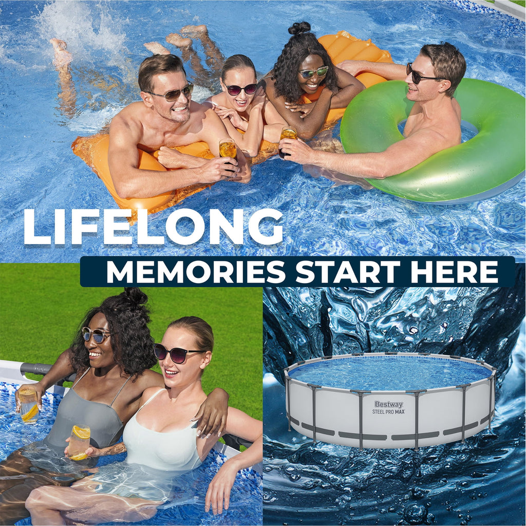 Bestway Steel Pro MAX 15'x42 Metal Frame Above Ground Pool Set w/ Pump, Ladder, & Cover