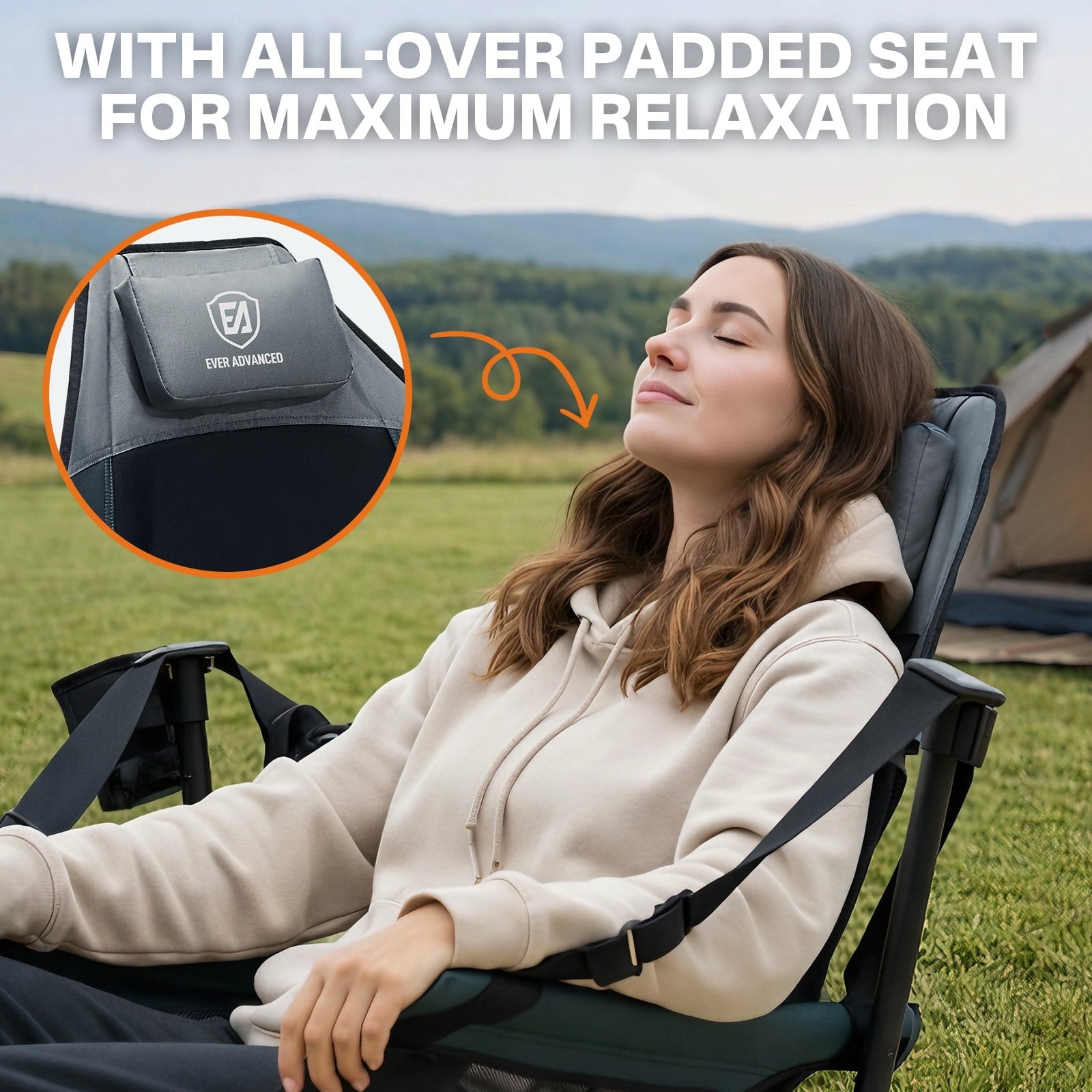 Hammock Camping Folding Chair for Outdoor with Adjustable Back and Padded Seat, Grey