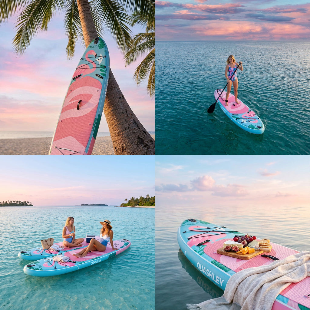Quashley Inflatable Paddle Board 11' x 34 Wide All-Around SUP with Paddle, Pump, Backpack & Leash