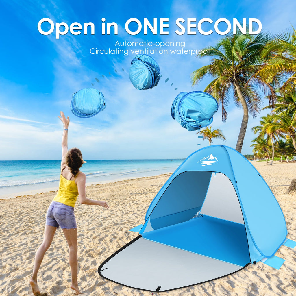 Pop up Beach Tent,  1-2 Person Portable Sun Shelter with UV 50+ Protection for Seaside and Picnic, Sky Blue