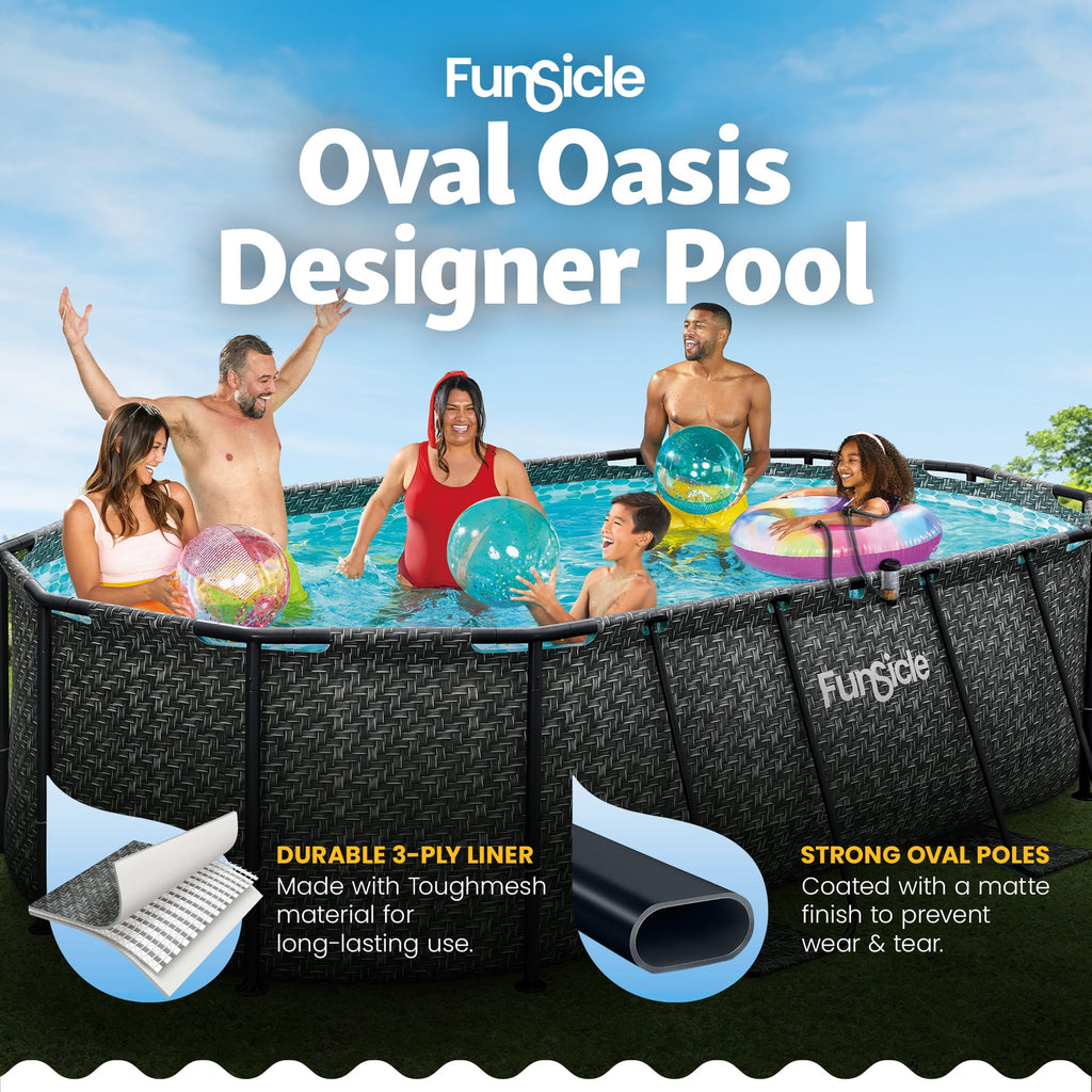 Funsicle 13'11 Oasis Designer Above Ground Pool with Pump, Oval Frame, Dark Herringbone