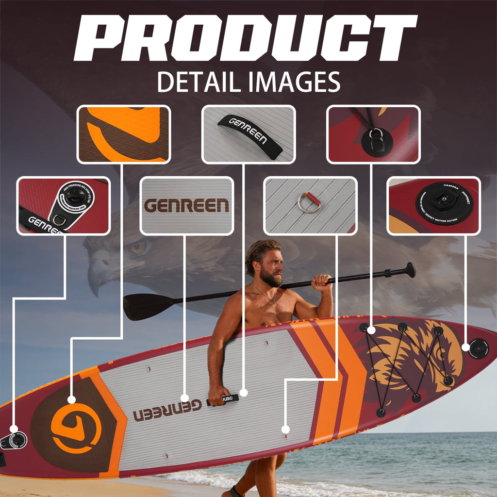 Genreen 11ft Inflatable Stand up Paddle Board (SUP), All-Around Fishing Paddle Board Full Kit for Youth & Adults