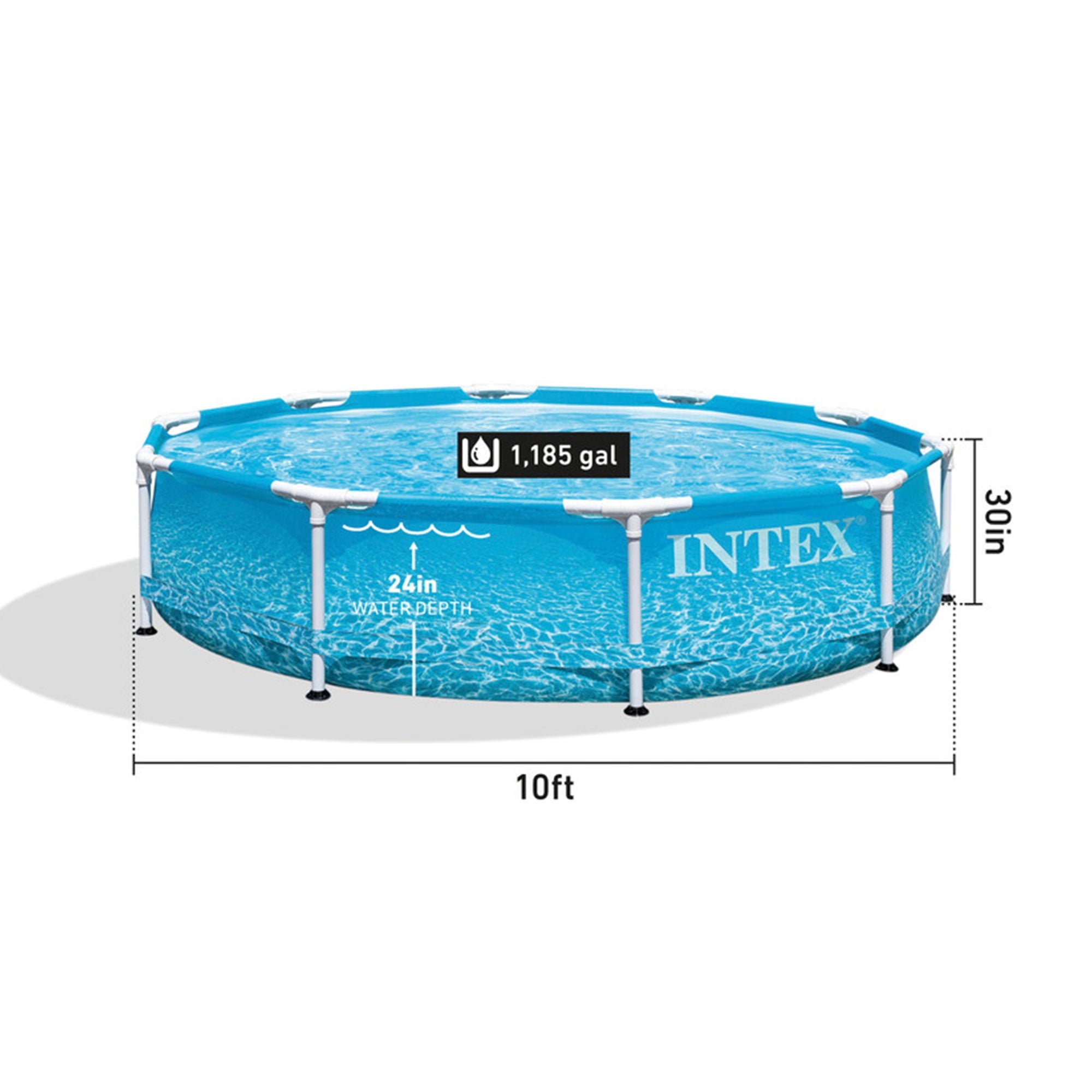 Intex: Beachside Metal Frame Pool - 10' x 30 - Above Ground Swimming, Puncture-Rust Resistant, T-Joint Setup, Family Water Play, 1185 Gal, 28206EP