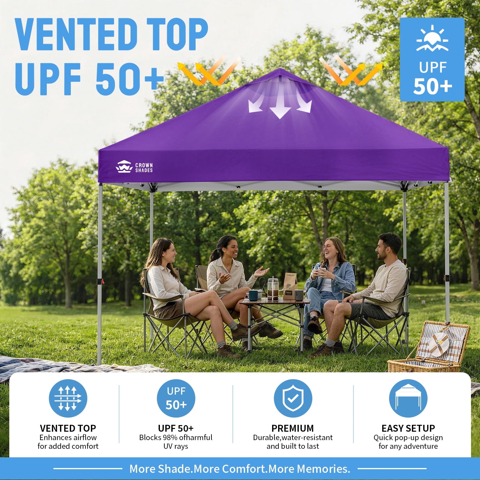 CROWN SHADES 10'x10' Instant Canopy Tent with 1 Sidewall with One Push Setup Sun Shelter for Events Parties Sky Blue