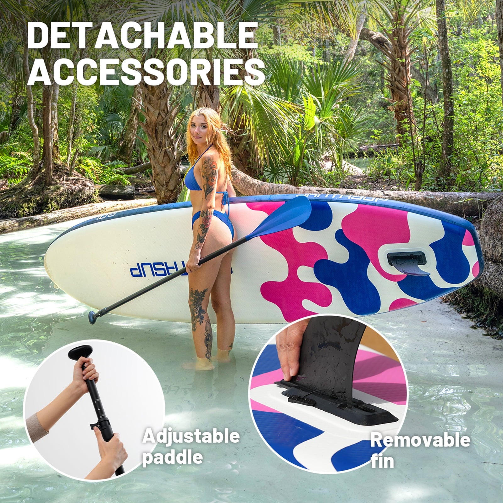 Santasup Blow Up Paddle Board Inflatable Paddle Board For Adults, 10ft Stand Up Paddleboard, Sup Board With Sup Accessories, Non-Slip Deck, Adjustable Paddle, Travel Backpack Wide Stance Pink