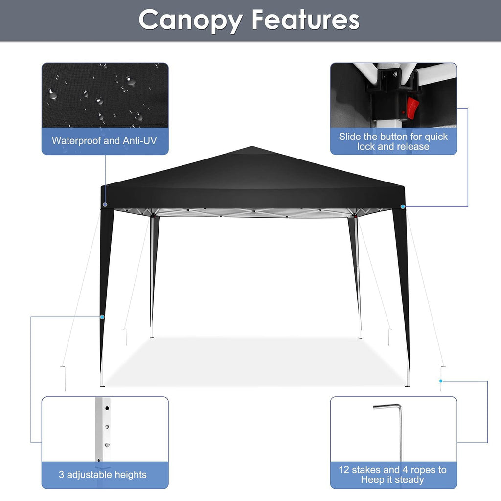 HOTEEL 10x10ft Popup Canopy Waterproof Canopy with 4 Sidewalls Outdoor Commercial Instant Shelter Beach Camping Canopy Tent for Party, Black