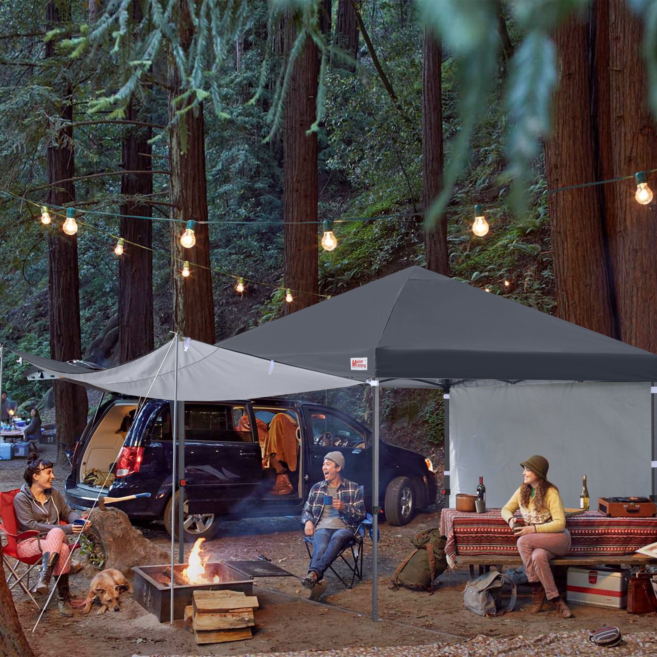MASTERCANOPY 10 x 10ft Pop-up Canopy Tent with 2 Detachable Side Shades, White