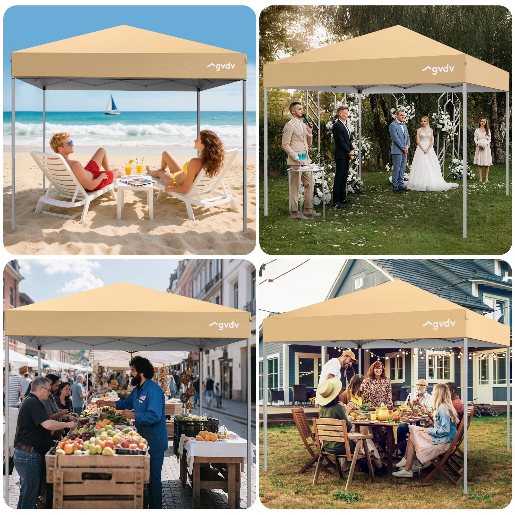 GVDV Canopy Tent, 10x10 ft Easy Pop up Outdoor Canopy Tent, Portable Straight Leg Gazebo Instant Canopy, Blue