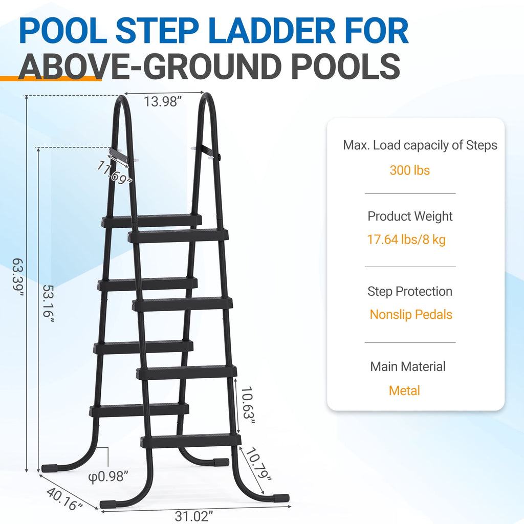 Ktaxon 52 4Step Steel Frame Above Ground Swimming Pool Ladder,Heavy Duty Double Sided Removable Pool Steps with Ladder Escape