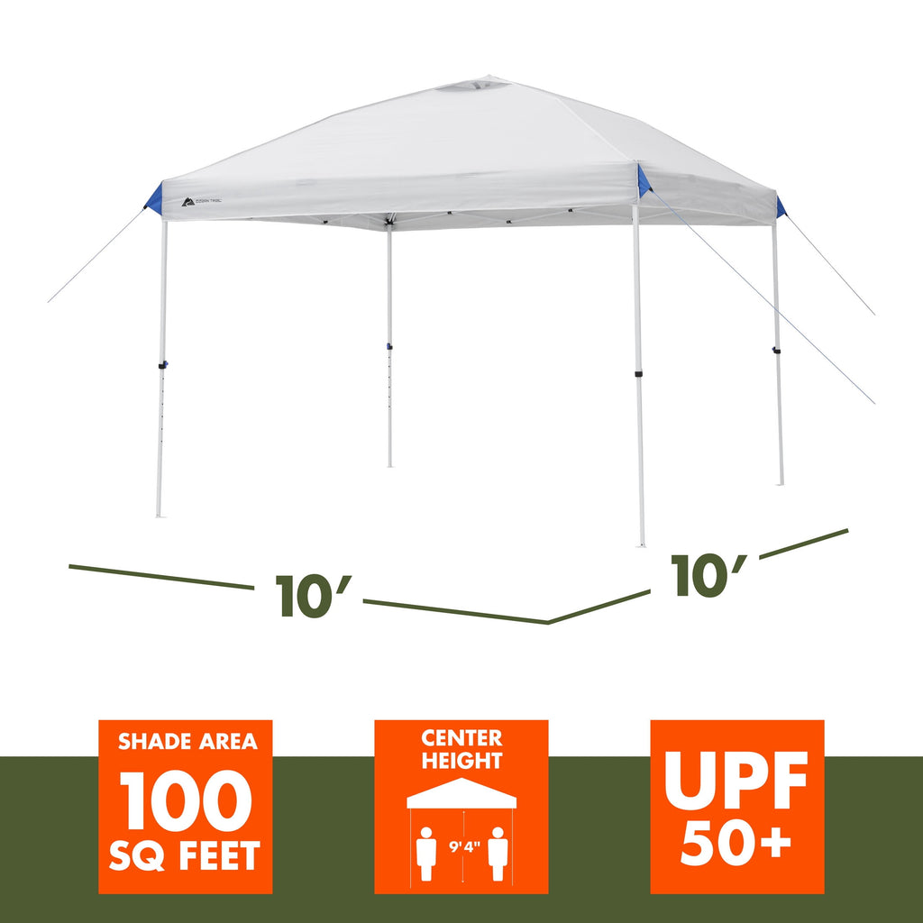 Ozark Trail 10x10 Instant Pop Up Canopy Tent with Simple Push Setup – Straight Leg Pop-Up Tent for Tailgating, Camping & Events, Gold
