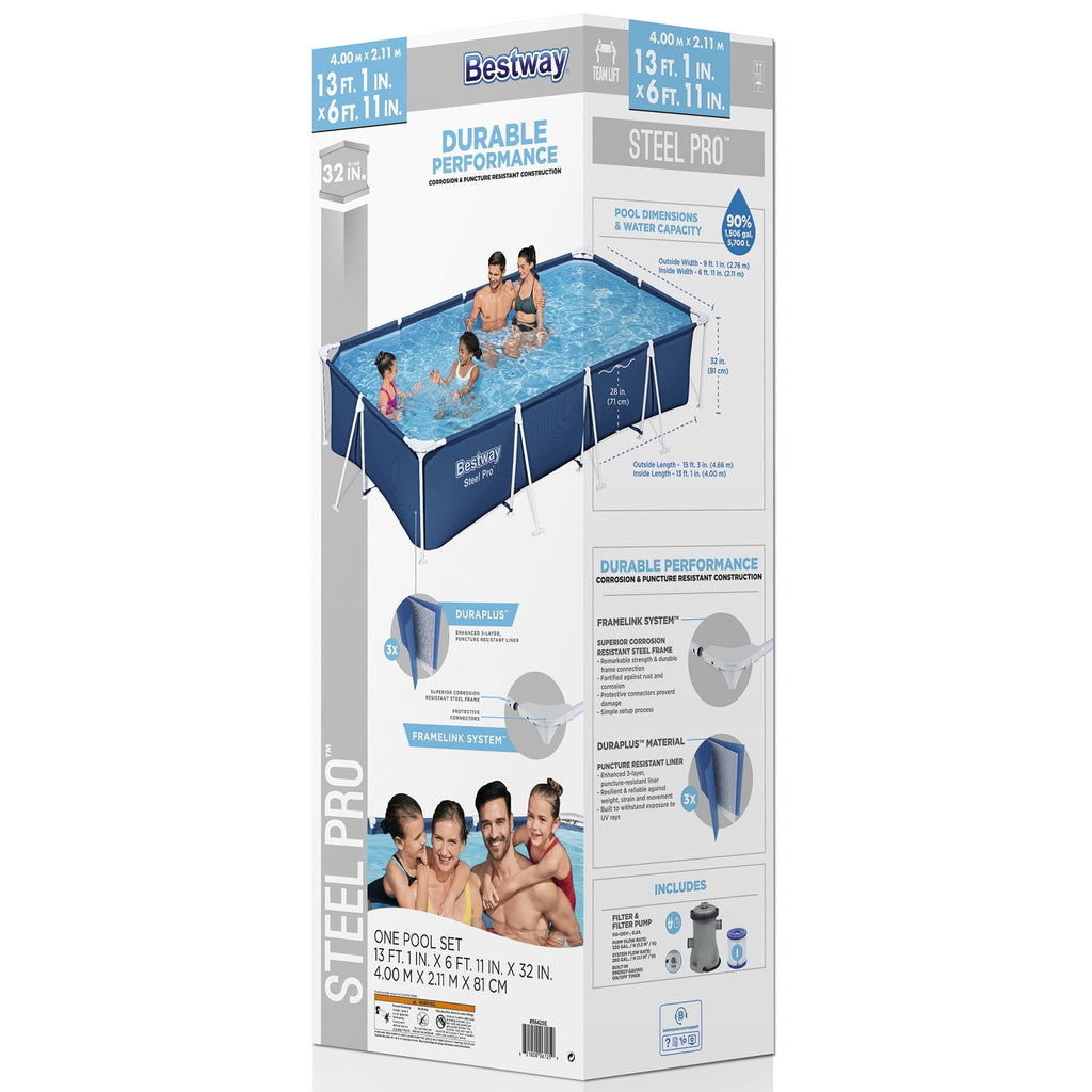 Bestway Steel Pro Rectangle Above Ground Pool Set, 12' x 6'7 x 26