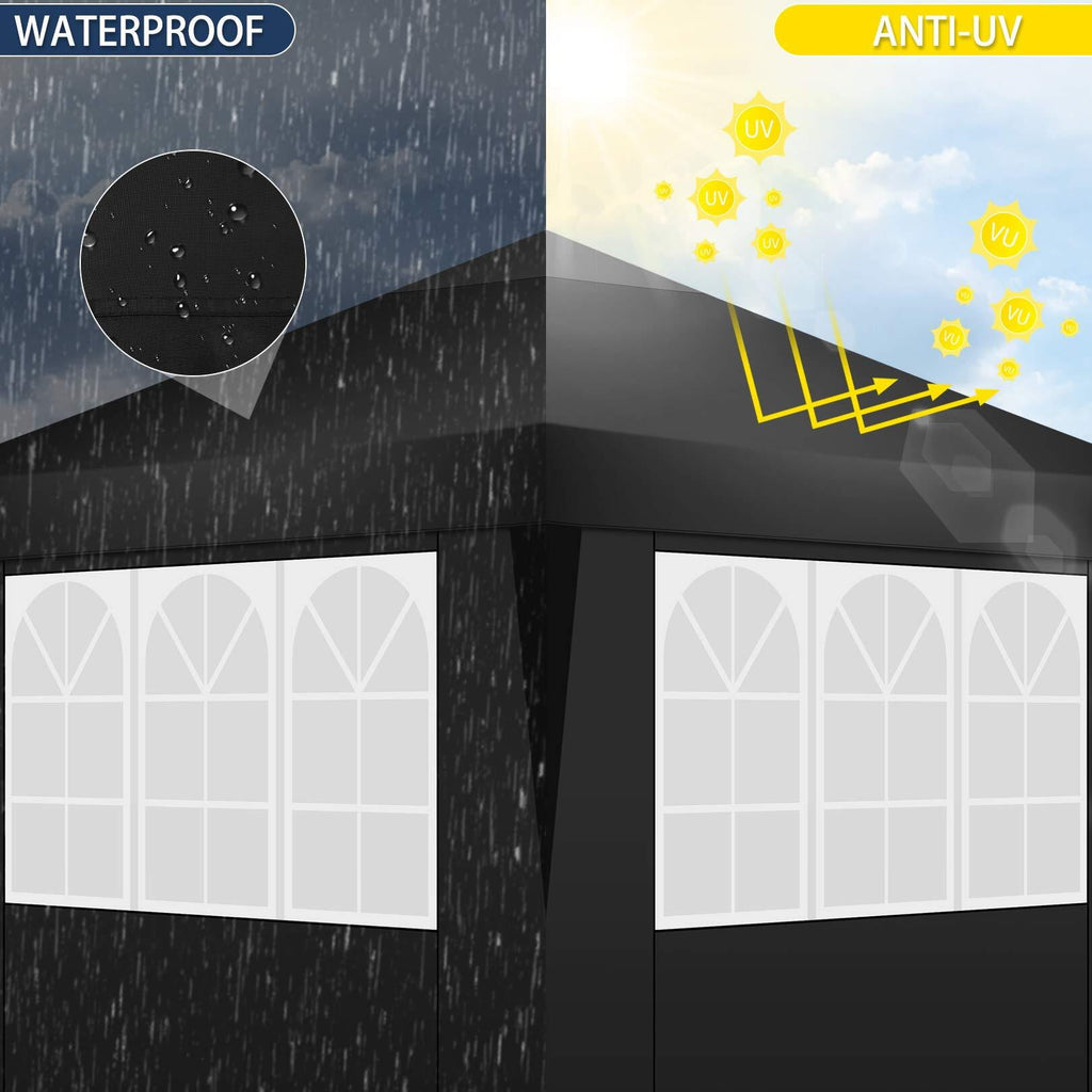 HOTEEL 10x10ft Popup Canopy Waterproof Canopy with 4 Sidewalls Outdoor Commercial Instant Shelter Beach Camping Canopy Tent for Party, Black