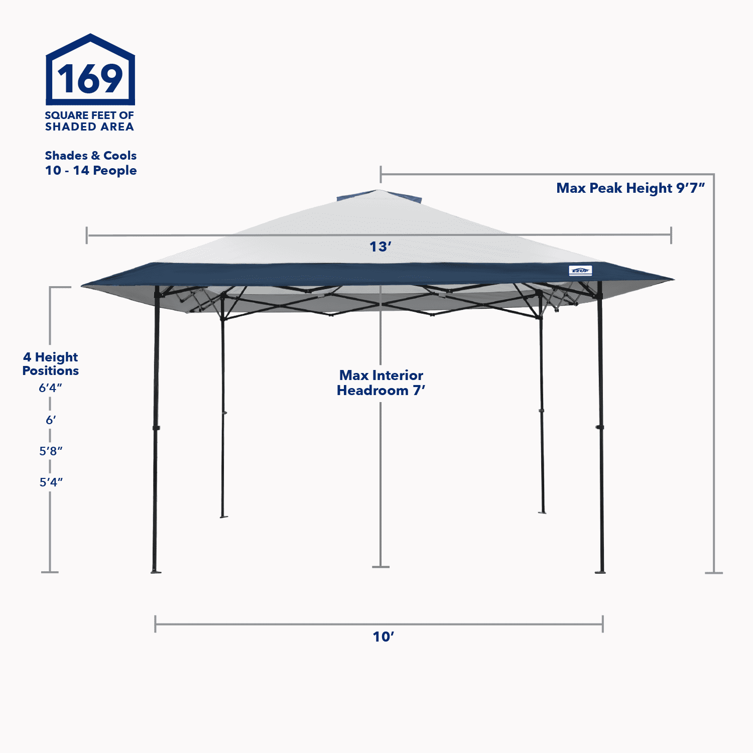 E-Z UP 13x13 ONE-UP Instant Canopy Tent – Pop Up Outdoor Shade Tent with Vented Top, Adjustable Height & Roller Bag