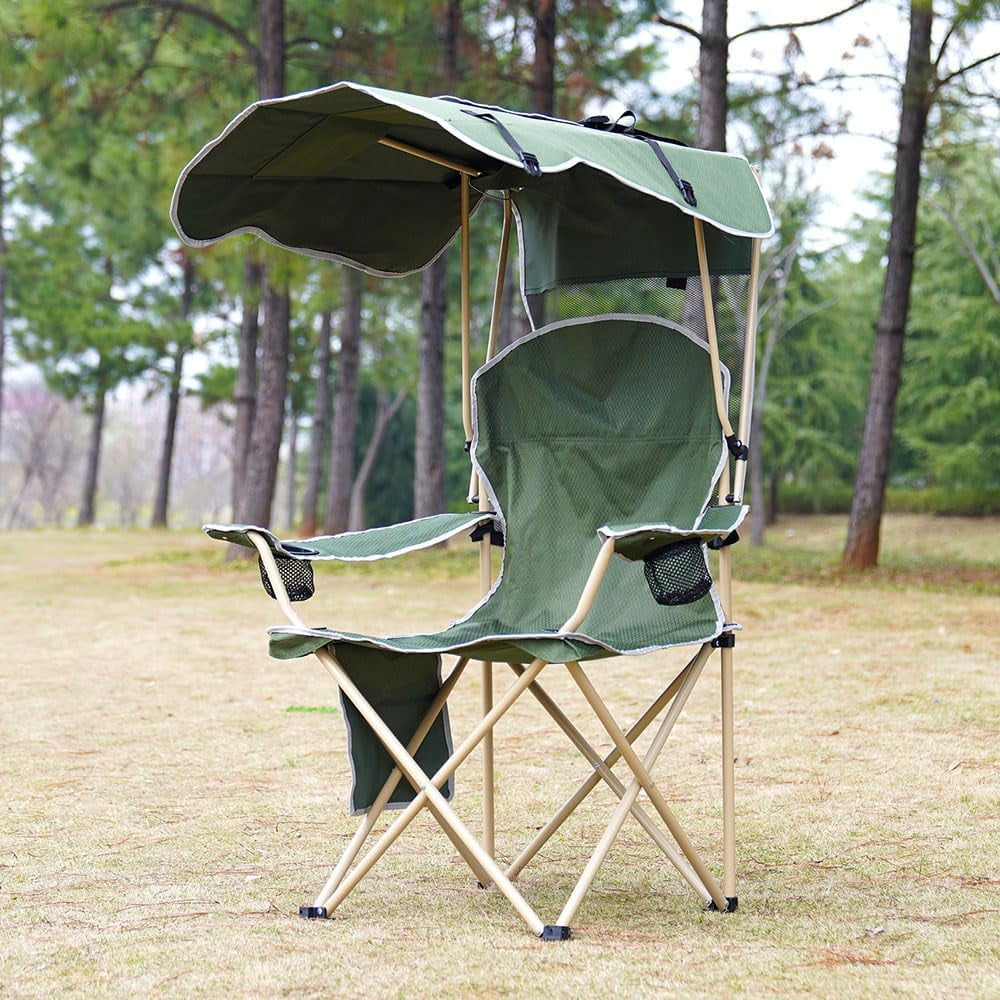 VTOY Camping Chair with Canopy Portable Canopy Camping Chairs with Shade for Outside Folding Beach Chairs with Shade for Adults(Olive Green)