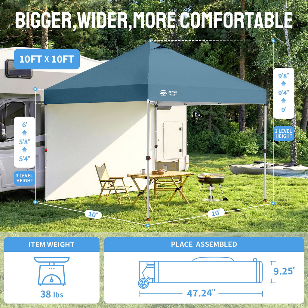 CROWN SHADES 10'x10' Instant Canopy Tent with 1 Sidewall with One Push Setup Sun Shelter for Events Parties Sky Blue