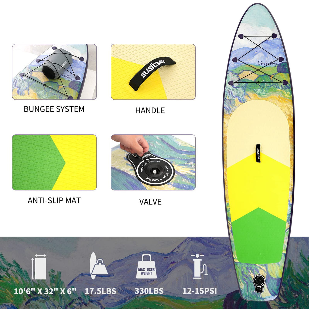 Rayocon Inflatable Paddle Board for Adults, 10'6 Stand Up Paddle Board, Wide Stable Touring SUP with Pump and Dry Bag